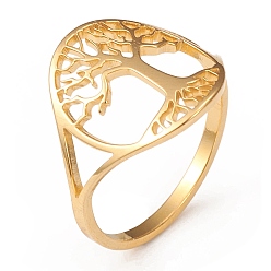 Golden 304 Stainless Steel Rings, Wide Band Ring, Hollow Ring with Tree of Life Ring for Women, Golden, US Size 6 1/2(16.9mm), 1.5~15.5mm