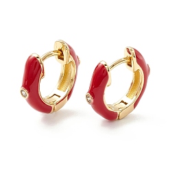 Red Clear Cubic Zirconia Chunky Hinged Hoop Earrings with Enamel, Brass Jewelry for Women, Cadmium Free & Nickel Free & Lead Free, Real 18K Gold Plated, Red, 16x4mm, Pin: 1mm