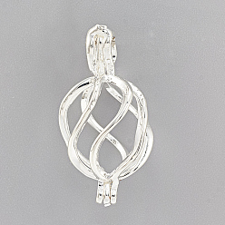Silver Brass Locket Pendants, Cage Pendants, Hollow, Round, Silver, 22x11x11mm, Hole: 4x2.5mm, Inner Measure: 11x6mm
