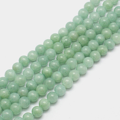 Vert Clair Pekin naturelles perles de jade brins, teint, ronde, vert clair, 8mm, Trou: 1.2~1.5mm, Environ 50 pcs/chapelet, 16 pouce