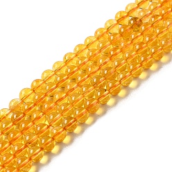 Gold Natural Quartz Crystal Beads Strands, Round, Dyed & Heated, Gold, 4mm, Hole: 1mm, about 45pcs/strand, 8 inch