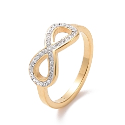 Oro Anillo de dedo infinito con diamantes de imitación de cristal, chapado de iones (ip) 304 joyas de acero inoxidable para mujer, dorado, tamaño de EE. UU. 6~9 (16.5~18.9 mm)