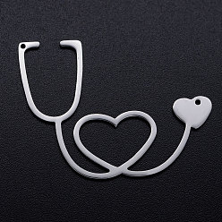 Stainless Steel Color 201 Stainless Steel Pendants, Stethoscope, Stainless Steel Color, 30x40x1mm, Hole: 1mm