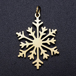 Golden 201 Stainless Steel Pendants, with Unsoldered Jump Rings, Christmas Snowflake, Golden, 26.5x19x1mm, Hole: 3mm, Jump Ring: 5x0.8mm
