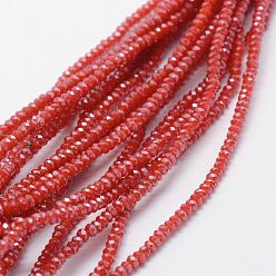 Roja Electrochapa hilos de perlas de vidrio opacas, lustre de la perla chapado, facetados, Rondana plana, rojo, 2.5x1.5 mm, agujero: 0.5 mm, sobre 197~201 unidades / cadena, 12.9 pulgada (33 cm)