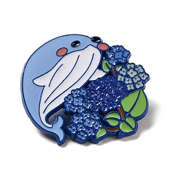 Flower Blue Whale Enamel Pins, Alloy Brooch for Backpack Clothes, Flower, 34x31x1.7mm