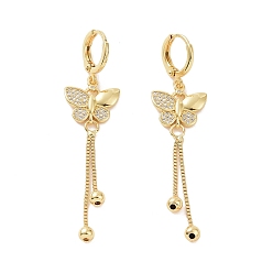 Golden Clear Cubic Zirconia Butterfly Dangle Hoop Earrings, Brass Chain Tassel Drop Earrings for Women, Golden, 60mm, Pin: 0.8mm