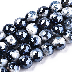 Dark Slate Gray Electroplate Natural Agate Beads Strands, Dyed, Faceted, Pearl Luster Plated, Round, Dark Slate Gray, 8.5x7~8mm, Hole: 1.2mm, about 47~48pcs/strand, 13.78 inch~13.98 inch(35cm~35.5cm)