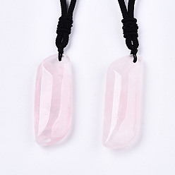 Розовый Кварц Естественно розового кварца кулон ожерелье, со шнурками из полиэстера случайного цвета, прямоугольные, 26~29.9 дюйм (66~76 см)