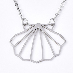 Stainless Steel Color 201 Stainless Steel Pendant Necklaces, with Cable Chains, Shell, Stainless Steel Color, 16.9 inch(43cm), 2mm, Shell: 23x29.5x1mm