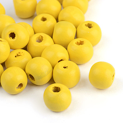 Желтый Крашеные натуральные деревянные бусины, круглые, желтые, 8x7 мм, Отверстие : 3 мм , около 6000 шт / 1000 г