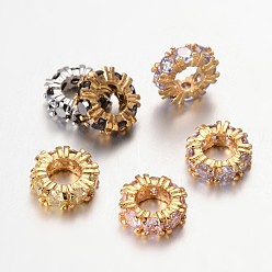 Couleur Mélangete Gros micro en laiton anneau de trou pavent perles d'espacement de zircone cubique, couleur mixte, 11x4mm, Trou: 5mm