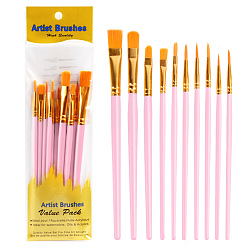 Pink Paint Plastic Brushes Set, with Aluminium Tube, for DIY Oil Watercolor Painting Craft, Pink, 16.9~18.5cm, 10pcs/set