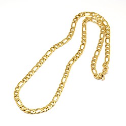 Oro Moda collares 304 de cadena figaro de acero inoxidable para los hombres, con cierre de langosta, dorado, 21.65 pulgada (55 cm) x 6 mm