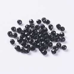 Negro Abalorios de acrílico opacos, ronda facetas, negro, Tamaño: cerca de 6 mm de diámetro, agujero: 2 mm, Sobre 4800~4900 unidades / 500 g