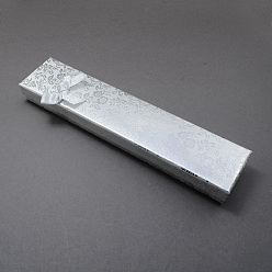 Silver Rectangle Bowknot Cardboard Necklace Boxes, for Bangles or Bracelets, with Sponge Inside, Silver, 215x43x24mm