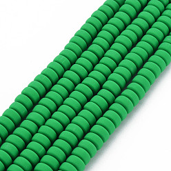 Vert Brin de perles pate polymère faits à la main , pour les fournitures de bricolage bijoux artisanat, plat rond, verte, 6~7x3mm, Trou: 1.5mm, Environ 113~116 pcs/chapelet, 15.55 pouces ~ 16.14 pouces (39.5~41 cm)