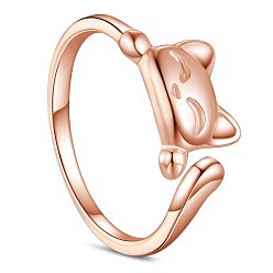 Rose Gold SHEGRACE 925 Sterling Silver Cuff Rings, Open Rings, Cat Shape, Rose Gold, Size 10, 20mm