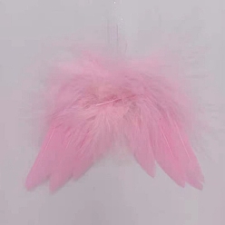 Pink Mini Doll Angel Wing Feather, with Polyester Rope, for DIY Moppet Makings Kids Photography Props Decorations Accessories, Pink, 80x60mm
