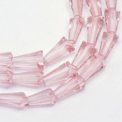 Pearl Pink Transparent Glass Bead Strands, Cone, Pearl Pink, 9~12x6mm, Hole: 2mm, about 47~49pcs/strand, 18.70 inch~19.49 inch(47.5~49.5cm)