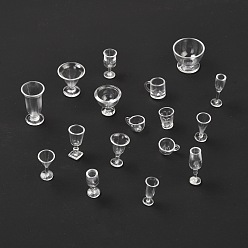 Clair 17 ensemble de gobelets de jeu en plastique transparent, tasses miniatures de simulation, jouets de moule en argile pour enfants, clair, 13~20x9~20x8~23mm, 17 pièces / kit