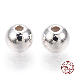 Silver 925 Sterling Silver Beads, Round, Silver, 7x6.5mm, Hole: 1.8mm