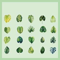 Green 40Pcs 20 Styles Autumn PET Waterproof Self Adhesive Leaf Stickers, for Scrapbooking, Travel Diary Craft, Green, 20x50mm, 2pcs/style