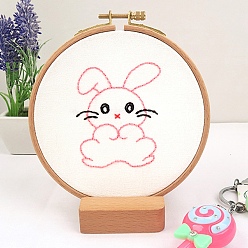 Rabbit DIY Cartoon Animal Embroidery Sets, Including Imitation Bamboo Frame, Plastic & Alloy Pins, Cloth, Colorful Threads, Rabbit Pattern, 37~190x1~195x0.6~8.5mm, Inner Diameter: 107mm