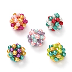 Color mezclado Cuentas redondas tejidas, con cuentas redondas de perlas de vidrio perlado pintado al horno, color mezclado, 17 mm, agujero: 4 mm