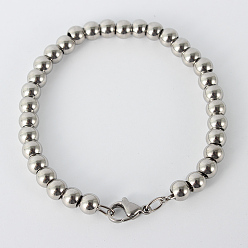 Couleur Acier Inoxydable 304 bracelets de perles en acier inoxydable, avec fermoir pince de homard, couleur inox, 7-1/4 pouces (185 mm)