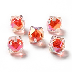 Orange Red Two Tone UV Plating Rainbow Iridescent Acrylic Beads, Polygon, Orange Red, 15.5x16x16mm, Hole: 2.7~2.8mm
