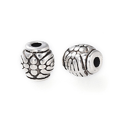 Antique Silver Tibetan Style Alloy Beads, Drum with Flower, Cadmium Free & Nickel Free & Lead Free, Antique Silver, 6x6mm, Hole: 2mm