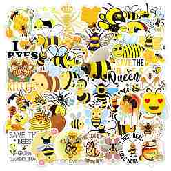 Bees Waterproof PVC Adhesive Sticker Lables, for Suitcase, Skateboard, Refrigerator, Helmet, Mobile Phone Shell, Computer, Cup, Bees Pattern, 50~100x50~100mm, about 50pcs/bag