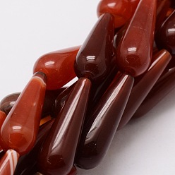 Красный Агат Крашеные бусины из натурального сердолика в форме капли, 29~30x8.5~10 мм, отверстие : 1.5 мм, около 13 шт / нитка, 15.7 дюйм