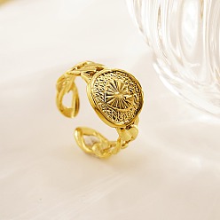 Золотой Модное женское кольцо-манжета из нержавеющей стали с резным сердцем, подарок на День Святого Валентина , золотые, внутренний диаметр: 20 мм