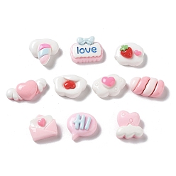Pink Opaque Resin Cabochons, Heart & Envelope & Word, Mixed Shapes, Pink, 7.5~12.5x8~18x5.5~6mm