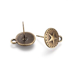 Antique Bronze Tibetan Style Stud Earring Findings, with Loop, Cadmium Free & Nickel Free & Lead Free, Flat Round, Antique Bronze, 15x12mm, Pin: 1mm, Hole: 2mm