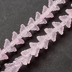 Pink Transparent Glass Beads Strand, Butterfly, Pink, 8x15x4.5mm, Hole: 1mm, about 60pcs/strand, 13.78~14.17 inch(35cm~36cm)