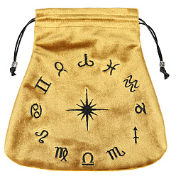 Dark Goldenrod Velvet Packing Pouches, Drawstring Bags, Trapezoid with Constellation Pattern, Dark Goldenrod, 21x21cm