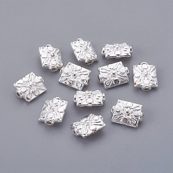 Серебро Сплавочные овальные бусины тибетского стиля , прямоугольные, серебряные, без свинца и без кадмия, 12x9x4.5 мм, отверстие : 1 мм