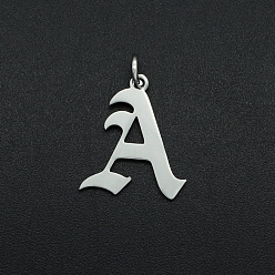 Letter A 304 Stainless Steel Pendants, with Jump Ring, Old English, Letter, Laser Cut, Stainless Steel Color, Letter.A, 16.5x14.5x1mm, Hole: 3mm
