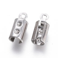 Stainless Steel Color 304 Stainless Steel Cord End, Folding Crimp Ends, Fold Over Crimp Cord Ends, Stainless Steel Color, 10x4mm, Hole: 1mm, Inner Diameter: 3.5mm