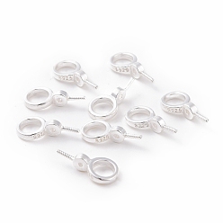 Argent 925 bélières à vis en argent sterling, anneau, pour les perles demi-creusées, argenterie, 12x6x3mm, Trou: 4mm, pin: 0.7 mm