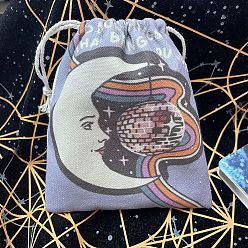 Moon Cloth Tarot Cards Storage Drawstring Bags, Tarot Desk Storage Holder, Rectangle, Moon, 160~165x135mm