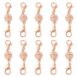 Rose Gold Alloy Crystal Rhinestone Magnetic Clasps, with Double Lobster Claw Clasps, Rose Gold, 41mm, Lobster Clasp: 12x7x3mm, Magnetic Clasp: 15x8.5mm