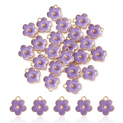 Violet Bleu Pendentifs en émail d'alliage plaqué or léger, charme de fleur, bleu violet, 13x11.5x3mm, Trou: 1.6mm