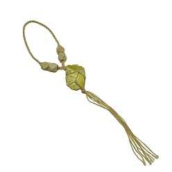 Citrine Décoration pendentif pampille citrine naturelle, avec une vieille corde de dentelle enroulée, nuggets, 270~330x30~50mm