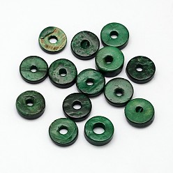 Vert Foncé Perles de coco donut teints, vert foncé, 9x2~5mm, trou: 2 mm, environ 1612 pcs / 500 g