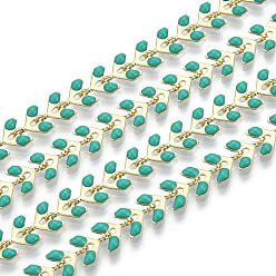Turquoise Brass Cobs Chain, with Enamel, Long-Lasting Plated, Soldered, Light Gold, Turquoise, Link: 7x6.5x2mm