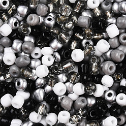 Black Opaque & Transparent Inside Colours Glass Seed Beads, Round Hole, Round, Mixed Color, Black, 4mm, Hole: 1.4~1.5mm